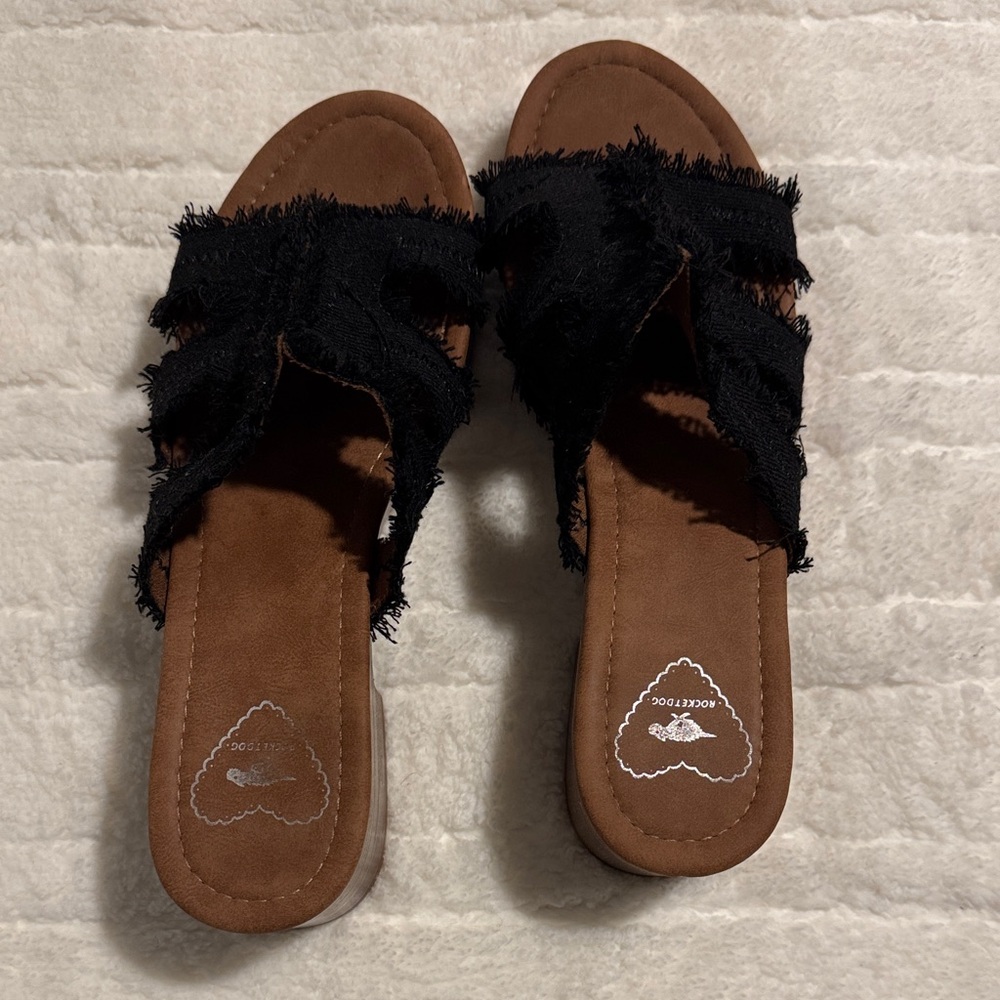 Rocket Dog Black Fringe Sandals